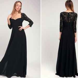 NWT Lulus "Stilson" Black Lace 3/4 Sleeve Maxi Dress Size XS